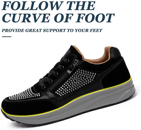 Women Walking Shoes Comfort Side Zipper Tennis Shoes