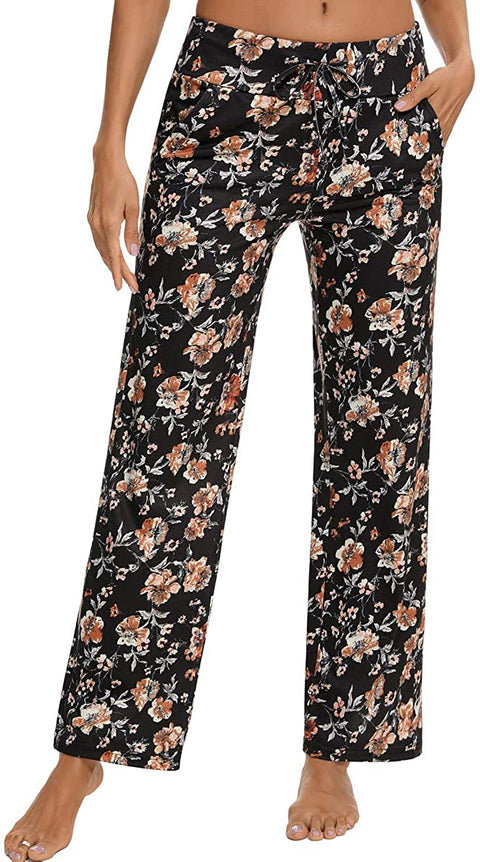 Pajama Pants for Women High Waist Yoga Pants Drawstring Palazzo Lounge Pants Wide Leg Sleep Bottoms S-XXL