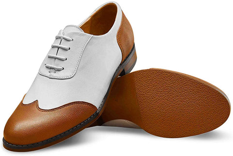 FRASOICUS Women's Oxfords Brogue Leather Wingtip Lace up Flats Formal Wedding Dress Shoes for Girls Ladies