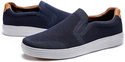 konhill Men's Slip on Fashion Sneaker - Classic Breathable Knit Loafers Skate Shoes