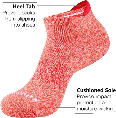 Womens Ankle Socks Cotton 6 Pairs Athletic Running Cushioned Socks With Tab