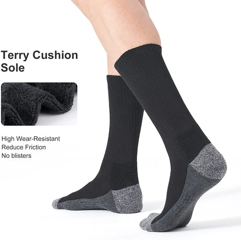 CS CELERSPORT 6 Pack Men's Cushioned Crew Socks Athletic Work Boot Socks