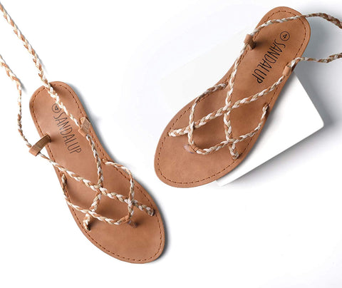 SANDALUP Women Braided Tie up Sandals