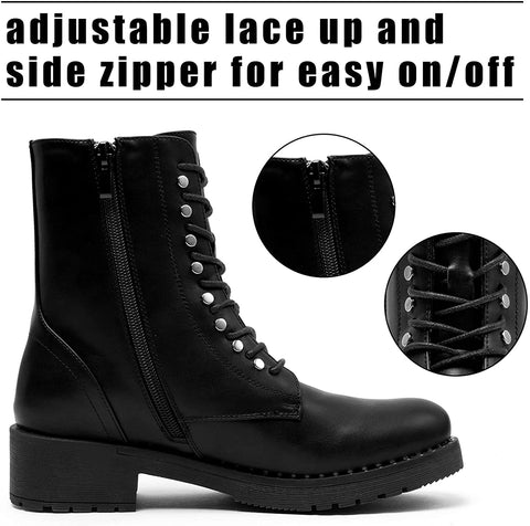 katliu Women's Military Combat Boots Lace Up Ankle Boots