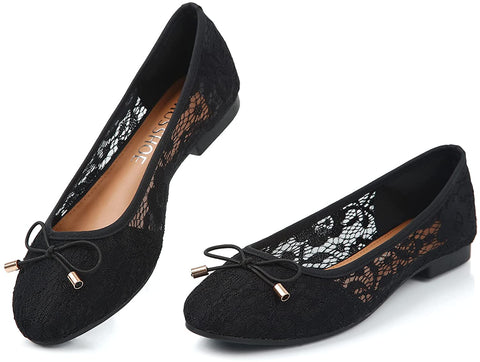 MUSSHOE Ballet Flats for Women Floral Breathable Crochet Lace Ballet Shoes Comfortable Slip On Women's Flats