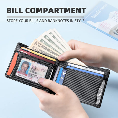 Zitahli Slim RFID Wallet for Men with Bill Pocket, Bifold Mens Wallet Front Pocket Wallet Leather Minimalist Credit Card Holder for Men with Gift Box and ID Window