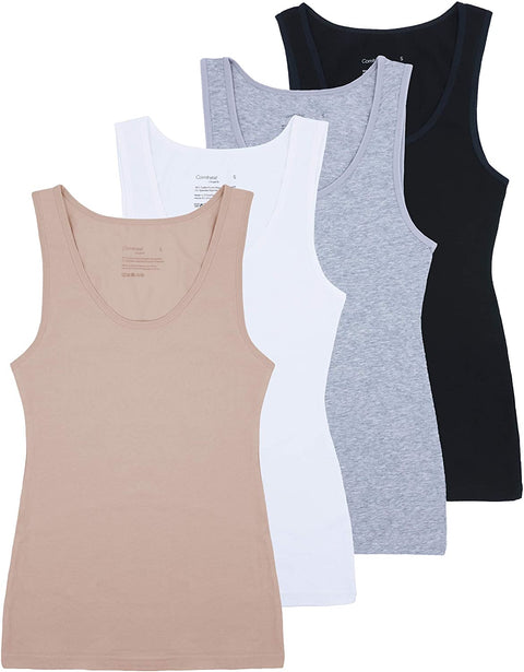 Women's 4-Pack Slim-Fit Basic Tanks Cotton Casual Comfy Top Underwear