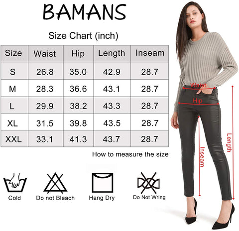 Women's Faux Leather Pants, Skinny Stretch Pants with Pockets, Work Casual Pants for Women
