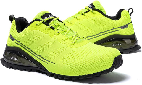 Kricely Men's Women Trail Running Shoes - Non-Slip Hiking Shoes Breathable Walking Footwear Outdoor Road Athletic Sneaker Fluorescent Green