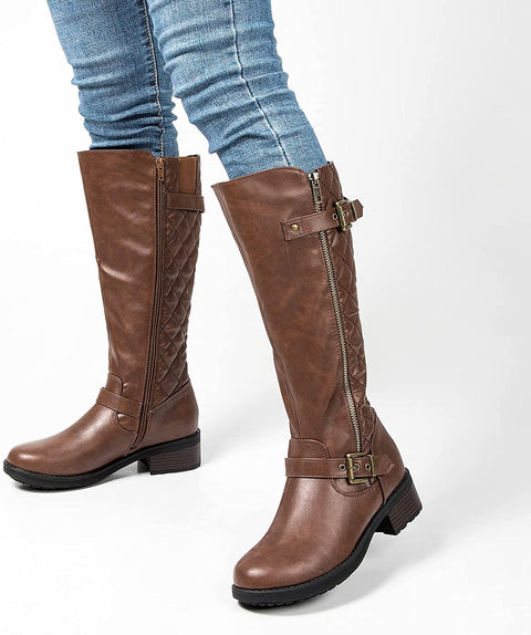 mysoft Women's Knee High Riding Boots Low Block Heel Tall Boots