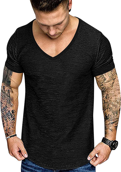 Mens 2 Pack Muscle V Neck T Shirt Fitted Gym Workout Short Sleeve Tee