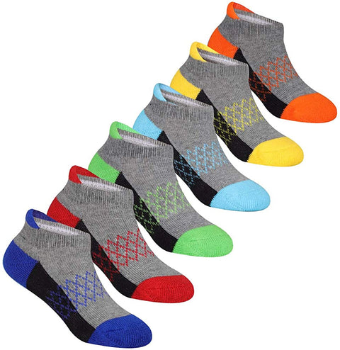 Boys Socks 6 Pairs Ankle Athletic Sock Half Cushioned Low Cut Socks for Toddler Little Big Kids