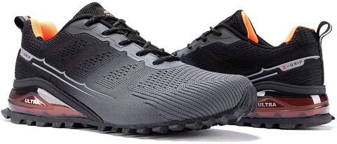 Kricely Men's Women Trail Running Shoes - Non-Slip Hiking Shoes Breathable Walking Footwear Outdoor Road Athletic Sneaker Gray