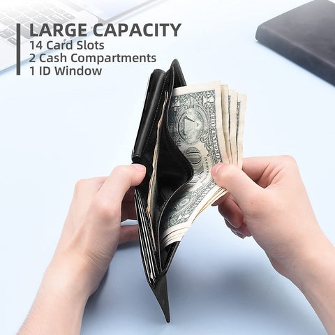 Zitahli Large Capacity Wallet for Men RFID-blocking Bifold Leather Wallets with 17 Card Pockets