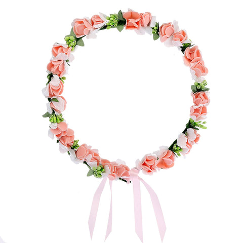 AWAYTR Flower Wreath Headband Floral Crown Garland Halo for Wedding Festivals (Peachy Pink)