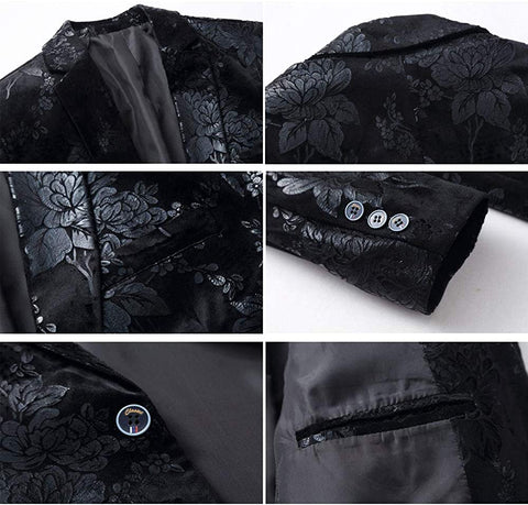 Men's Handsome Fashion Printed Flower Blazer Business Casual Breasted One Button Coat