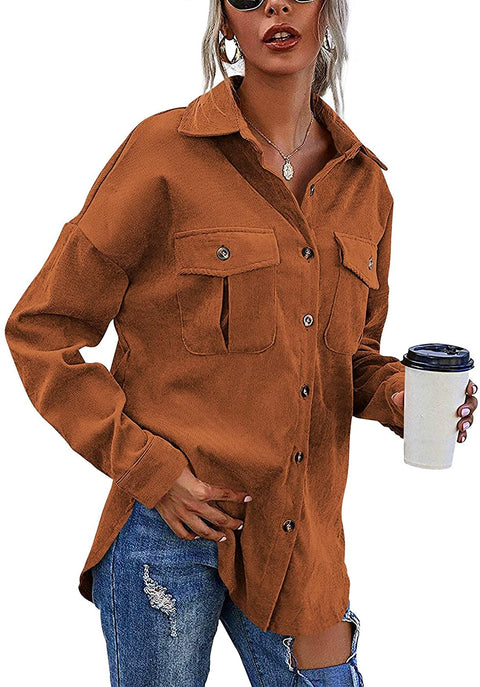 Women's Cotton Lapel Collar Casual Button-Down Shirt
