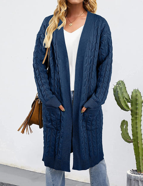 Aoysky Womens Long Sleeve Cable Knit Long Cardigan Open Front Sweater Outerwear