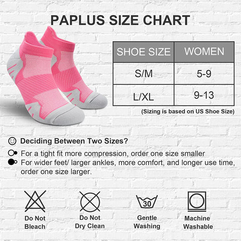 PAPLUS Womens Ankle Compression Running Socks 6 Pairs, Cushioned Low Cut Athletic Socks with Arch Support