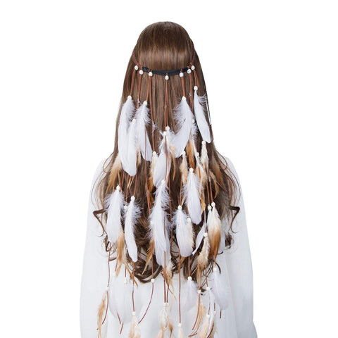 Hippie Feather Headband Indian headband - Handmade Feather Lightweight Indian Fashionable Style Headband (White)