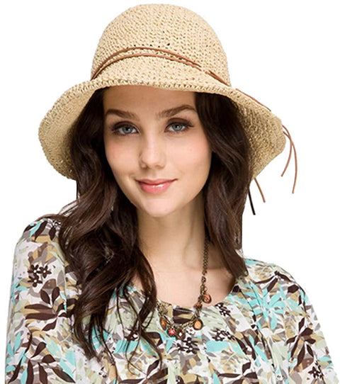 Women's Wide Brim Caps Foldable Summer Beach Sun Straw Hats