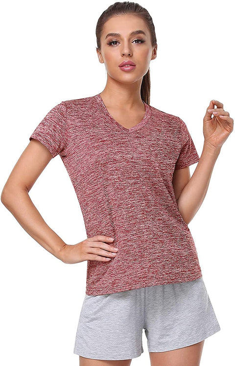 Xelky 3-4 Pack Women's Dry Fit Tshirt Short Sleeve Moisture Wicking Athletic Shirts Sport Activewear Tee V Neck Workout Top