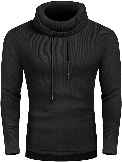 Men's Knitted Cotton Pullover Hoodie Long Sleeve Turtleneck Sweater