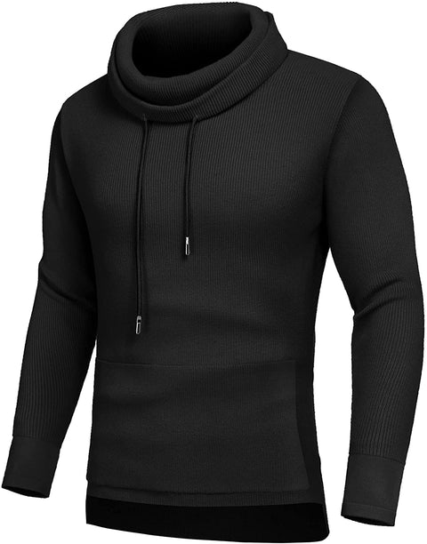 Men's Knitted Cotton Pullover Hoodie Long Sleeve Turtleneck Sweater