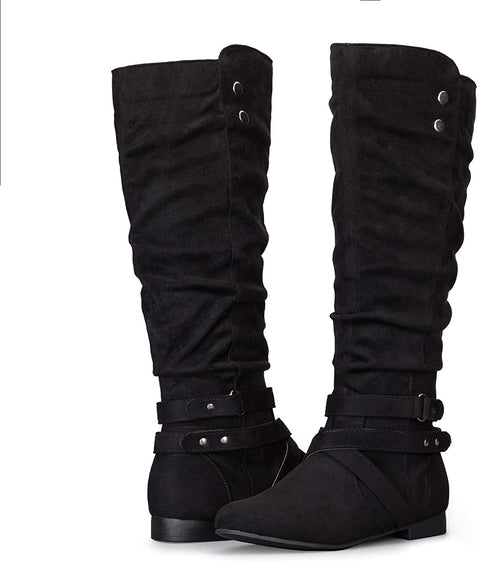 mysoft Women's Knee High Boots Flat Warm Winter Boots with Side Zipper