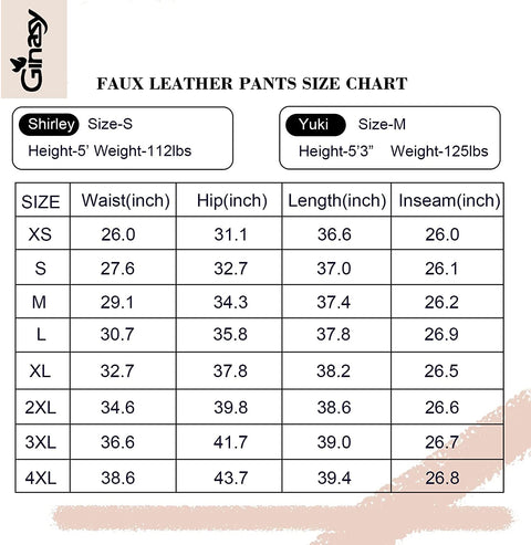 Ginasy Faux Leather Pants for Women High Waisted Stretch Pleather Leggings with Pockets