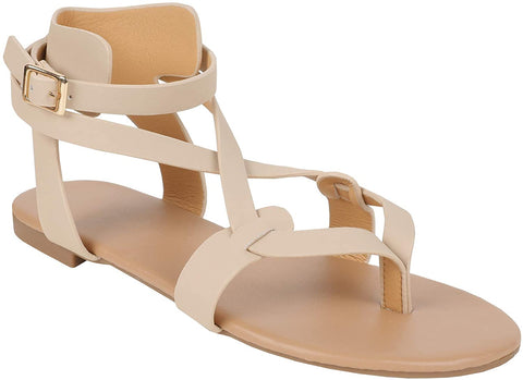 Womens Strappy Sandals Gladiator Thong Ankle Strap Summer Beach Flat Sandals