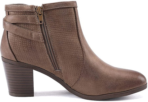 EETTARO Women's Chunky Heel Ankle Boots Fashion Pointed Toe Booties Side Zipper Buckle Shoes