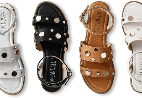 SANDALUP Rivets Studded Flat Sandals Open Toe Summer's Sandals for Women