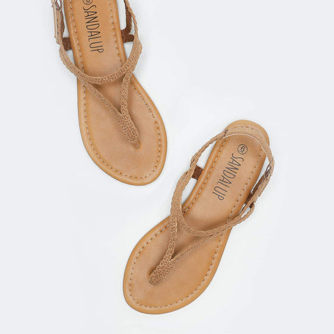 SANDALUP Flat Sandals for Women w Flannel Braided and Adjustable Metal Buckle