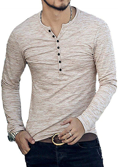 Mens Casual Slim Fit Basic Henley Short/Long Sleeve Fashion T-Shirt