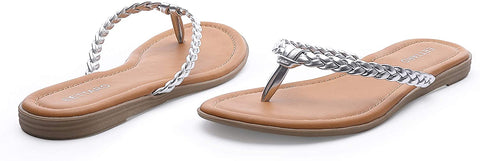 EETTARO Women's Braided Strappy Thong Flip Flops Slip-On Beach Sandals Casual Plaited Leather Slippers