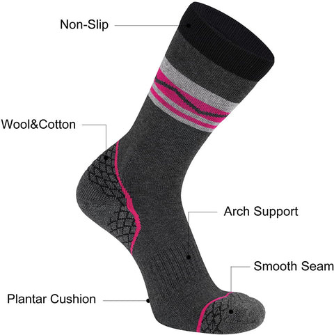 CS CELERSPORT 4 Pack Women's Merino Wool Hiking Socks with Cushion Warm Thermal Winter Boot Socks