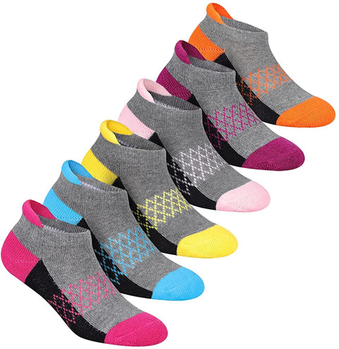 Girls Socks 6-Pack Ankle Athletic Socks For Children Cushioned Sole Low Cut Casual Socks For Little Big Kids