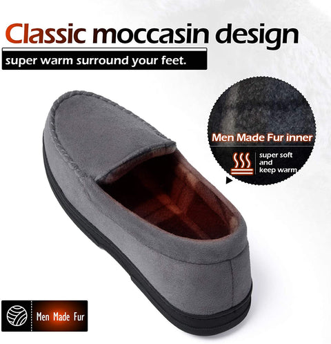 mysoft Men's House Slippers Memory Foam Classic Moccasin Slip on Shoes Anti-Slip Sole Indoor Outdoor