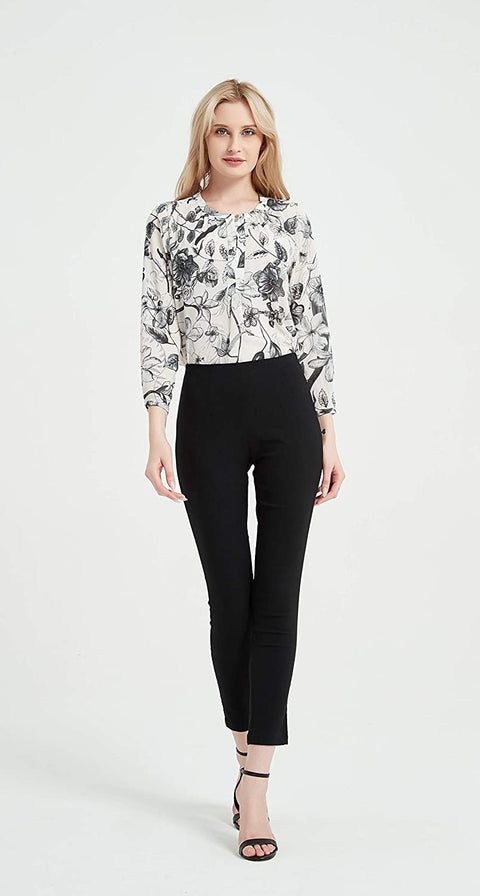Womens Elastic Waist Pull on Slim Pants Capris Mid Rise
