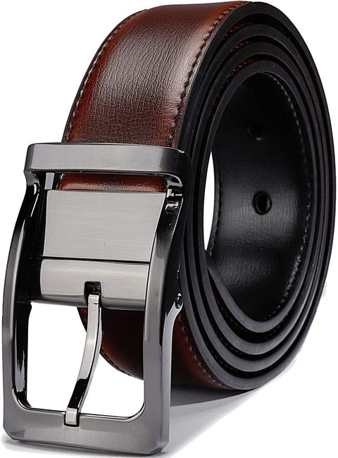 Belts for Men Reversible Leather 1.25” Waist Strap Fashion Dress Buckle Beltox