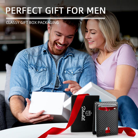 Zitahli RFID Wallet for Men, 14 Cards Slim Mens Wallet with Money Clip Front Pocket Wallet Bifold Leather Minimalist Credit Card Holder for Men with Gift Box and ID Window
