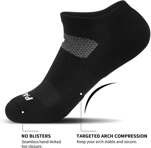 PAPLUS No Show Running Socks for Men (6 Pairs), Cushioned Athletic Ankle Socks with Arch Support