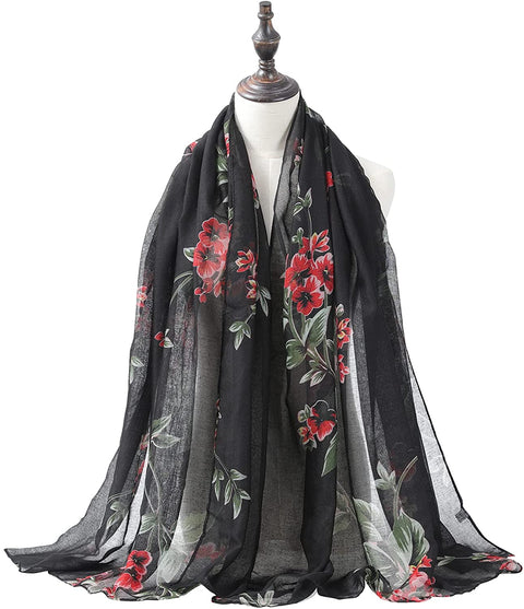 Women Floral Sheer Scarf Shawl - 3PCS Lightweight Scarfs Shawl Wrap Scarves Thin Scarfs for Women Soft Long Scarf