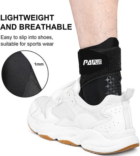 PAPLUS Ankle Brace for Men & Women, Ankle Support Foot Brace with Ankle Wrap, Adjustable Strap for Sprained, Volleyball, Sports, Black, Single, Large