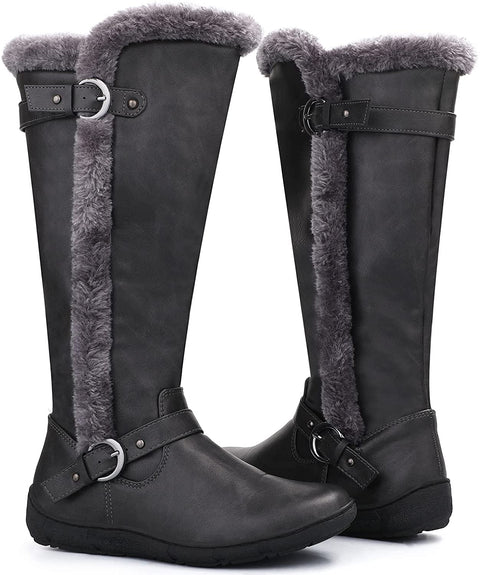 mysoft Women's Winter Knee High Boots Faux Fur Lined Zipper Tall Flat Boots