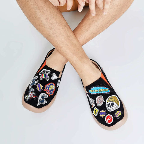 UIN Men's Slip Ons Lightweight DIY Stylish Pattern Stickers Walking Casual Loafers Comfortable Art Travel Shoes