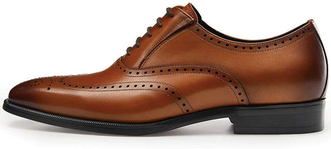 FRASOICUS Men’s Dress Shoes with Genuine Leather in Classic Brogue Elastic Band Oxford Formal Shoes for Men