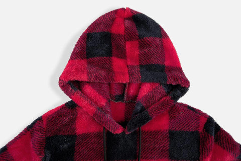 Mens Plaid Flannel Pullover Hoodies Long Sleeves Fuzzy Sherpa Fleece Drawstring Closure Hooded with Kangaroo Pockets