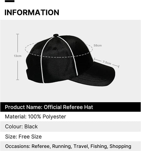 Official Referee Hat Black with White Stripe Cap